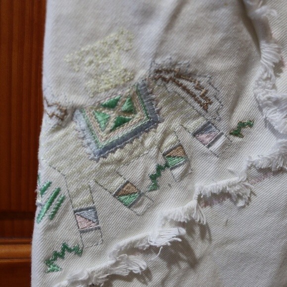 Major Damage White Embroidered Vintage Mom Jeans 32 Soft Pastel 80s/90s High Ris - Picture 13 of 16